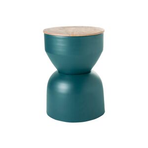 Miliboo Table d'appoint ronde design avec rangement en metal bleu canard et bois manguier massif D30 cm YOYO