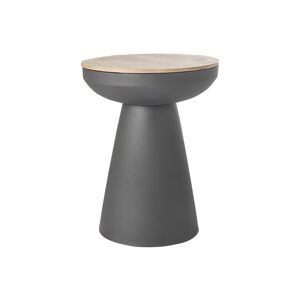 Table d'appoint ronde design avec rangement en métal grège et bois manguier  massif H52 cm TAM - Miliboo