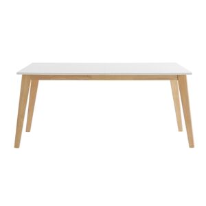Miliboo Table extensible rallonges integrees rectangulaire blanche et bois clair L160-205 cm SWAD