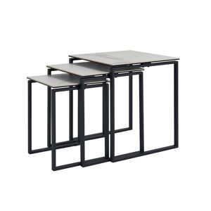 Miliboo Tables basses gigognes design en ceramique effet marbre blanc et metal noir lot de 3 STRESA