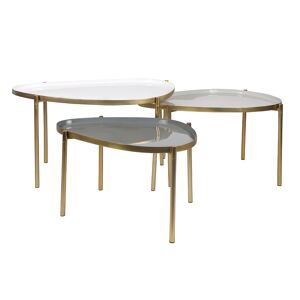 Miliboo Tables basses gigognes laquees blanc, gris et dore (lot de 3) ZURIA