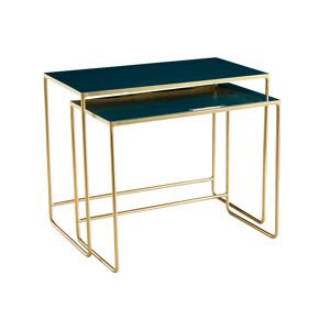 Miliboo Tables basses gigognes rectangulaires design bleu petrole et metal dore lot de 2 WESS