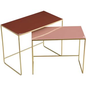 Miliboo Tables basses gigognes rectangulaires design terracotta, rose et métal doré (lot de 2) WESS - Publicité