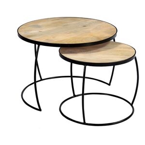 Miliboo Tables basses gigognes rondes bois manguier massif (lot de 2) BARREL - Publicité