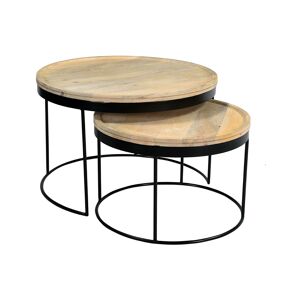 Miliboo Tables basses gigognes rondes bois manguier massif et métal noir (lot de 2) LEDGE - Publicité