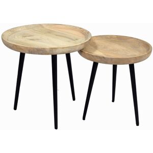 Miliboo Tables basses gigognes rondes bois manguier massif et métal noir (lot de 2) PYTA - Publicité