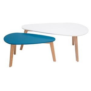 Miliboo Tables basses scandinaves blanc, bleu canard et bois clair chêne (lot de 2) ARTIK - Publicité