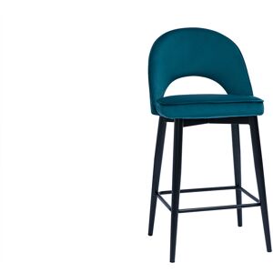 Miliboo Tabouret de bar design en tissu velours gaufre bleu canard et metal H69 cm BELLEROSE