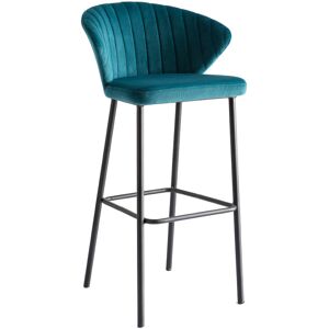 Miliboo Tabouret de bar design en tissu velours gaufré bleu canard H78 cm DALLY - Publicité