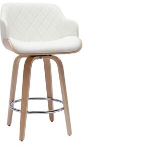 Miliboo Tabouret de bar design pivotant 360° blanc et bois clair H65 cm LUCIEN - Publicité