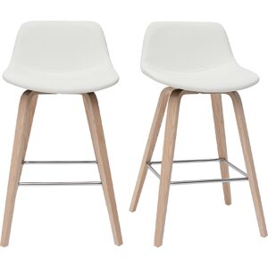 Miliboo Tabourets de bar design blanc et bois clair H65 cm (lot de 2) NONIE