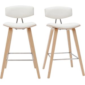 Miliboo Tabourets de bar design blanc et bois clair H69 cm (lot de 2) VASCO