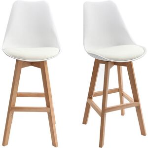 Miliboo Tabourets de bar design blanc et bois H65 cm (lot de 2) PAULINE - Publicité