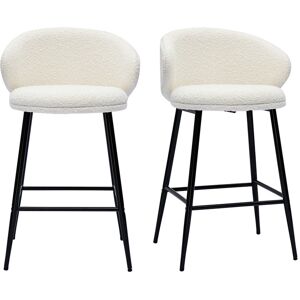 Miliboo Tabourets de bar design en tissu effet laine bouclee blanc casse et metal noir H86 cm (lot de 2) ROSALIE