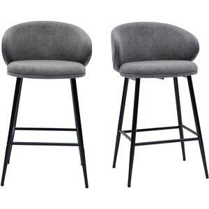 Miliboo Tabourets de bar design en tissu effet velours gris et metal noir lot de 2 ROSALIE