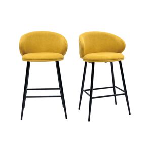 Miliboo Tabourets de bar design en tissu effet velours jaune moutarde et metal noir (lot de 2) ROSALIE