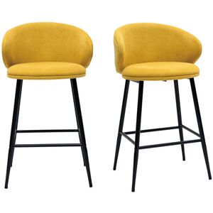 Miliboo Tabourets de bar design en tissu effet velours jaune moutarde et métal noir (lot de 2) ROSALIE - Publicité