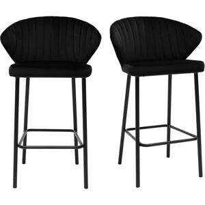 Miliboo Tabourets de bar design en velours noir H68 cm lot de 2 DALLY