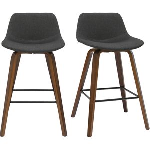 Miliboo Tabourets de bar design gris fonce et noyer H65 cm lot de 2 NONIE