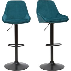 Miliboo Tabourets de bar design reglables velours bleu petrole lot de 2 HOLO