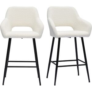 Miliboo Tabourets de bar en tissu effet laine bouclee blanc casse et metal H65 cm lot de 2 LAURETTE