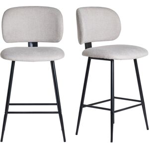 Miliboo Tabourets de bar en tissu effet velours texturé beige et métal noir H70 cm (lot de 2) ATRIUM - Publicité