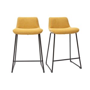 Miliboo Tabourets de bar en tissu effet velours texture jaune moutarde et metal H65 cm (lot de 2) BOOST