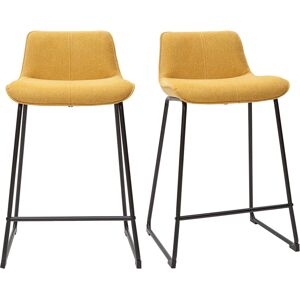 Miliboo Tabourets de bar en tissu effet velours texturé jaune moutarde et métal H65 cm (lot de 2) BOOST - Publicité