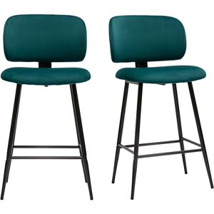 Miliboo Tabourets de bar en tissu velours bleu petrole et metal noir H70 cm (lot de 2) ATRIUM