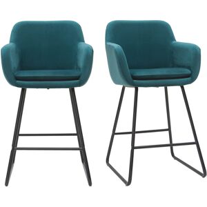 Miliboo Tabourets de bar en velours bleu petrole H65 cm lot de 2 AMIKA