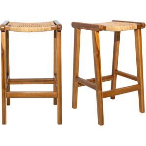 Miliboo Tabourets de bar ethniques en bois teck massif et cannage rotin H65 cm (lot de 2) GAWA - Publicité