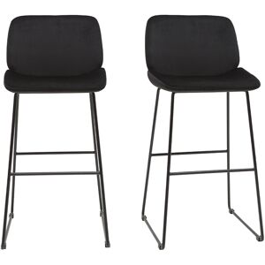 Miliboo Tabourets de bar fixes en tissu velours noir pieds métal noir H65 (lot de 2) KAOLY - Publicité