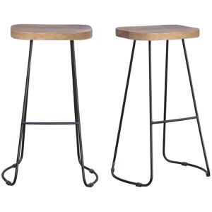 Miliboo Tabourets de bar manguier massif et metal 75 cm lot de 2 RUNKO