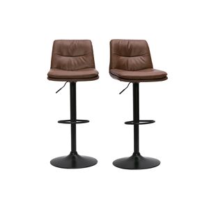 Miliboo Tabourets de bar reglables en polyurethane marron et metal noir lot de 2 ZUCK