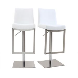 Miliboo Tabourets de bar relevables blanc et acier chrome lot de 2 KYLE