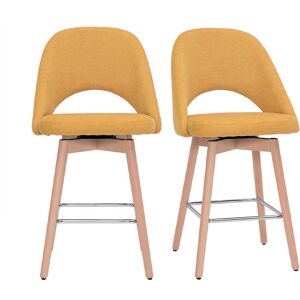 Miliboo Tabourets de bar scandinaves tissu effet velours texture jaune moutarde et hevea massif 65 cm lot de 2 COSETTE