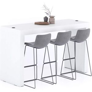 Mobili Fiver Table Haute Evolution 180x60, Frêne Blanc avec 2 pieds et Chargeur sans fil