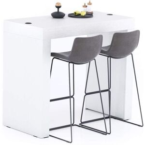 Mobili Fiver Table Haute Evolution 120x60, Frene Blanc avec 2 pieds et Chargeur sans fil