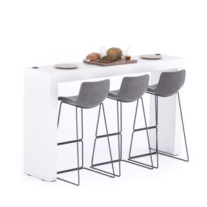 Mobili Fiver Table Haute Evolution 180x40 Frene Blanc avec 2 pieds et Chargeur sans fil