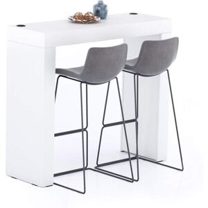 Mobili Fiver Table Haute Evolution 120x40, Frene Blanc avec 2 pieds et Chargeur sans fil