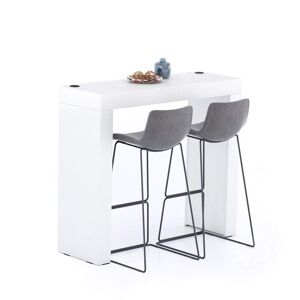 Mobili Fiver Table Haute Evolution 120x40, Frêne Blanc avec 2 pieds et Chargeur sans fil