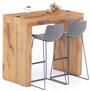 Mobili Fiver Table Haute Evolution 120x60, Bois Rustique avec 2 pieds et Chargeur Sans Fil