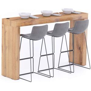 Mobili Fiver Table Haute Evolution 180x40 Bois Rustique avec 2 pieds et Chargeur Sans Fil