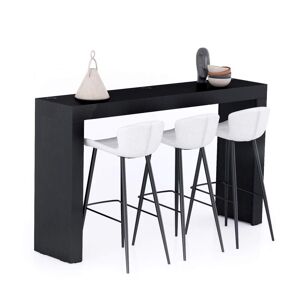 Mobili Fiver Table Haute Evolution 180x40, Frêne Noir avec 2 pieds et Chargeur Sans Fil