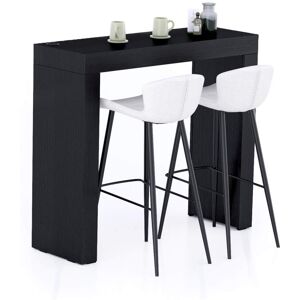 Mobili Fiver Table Haute Evolution 120x40, Frêne Noir avec 2 pieds et Chargeur Sans Fil