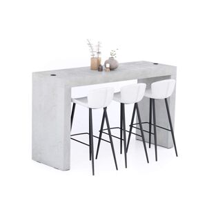 Mobili Fiver Table Haute Evolution 180x60, Gris Béton avec 2 pieds et Chargeur Sans Fil