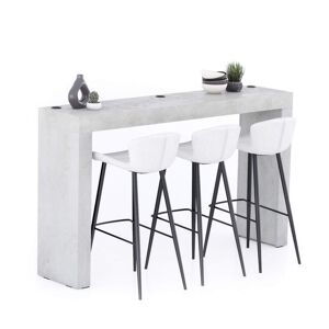 Mobili Fiver Table Haute Evolution 180x40, Gris Béton avec 2 pieds et Chargeur Sans Fil