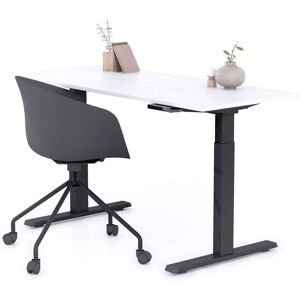 Mobili Fiver Bureau assis/debout Clara 140x60 Blanc Beton avec pieds noirs