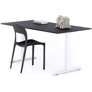 Mobili Fiver Bureau Clara 160x80, Noir Béton, avec Pieds Fixes Blancs