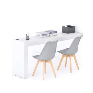 Mobili Fiver Table de bureau Evolution 180x40, Frêne Blanc avec 1 pied et Chargeur Sans Fil